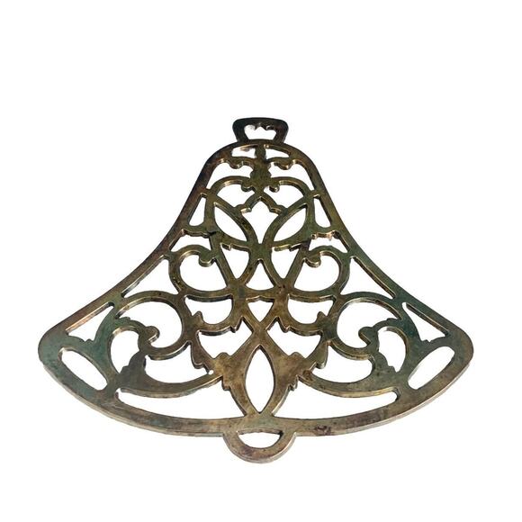 Vintage William A. Rogers Gold Plated Patina Christmas Bell Trivet Holiday Decor - Picture 1 of 10